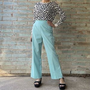 Vintage 60s Trousers Mint Aqua Blue Wide Leg High Rise Pants Koret Flat Front S
